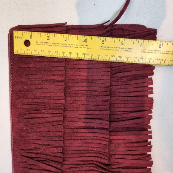 Old Navy Suede Feel Fringe Clutch Bag Hippie Boho Western Maroon - Picture 6 of 7